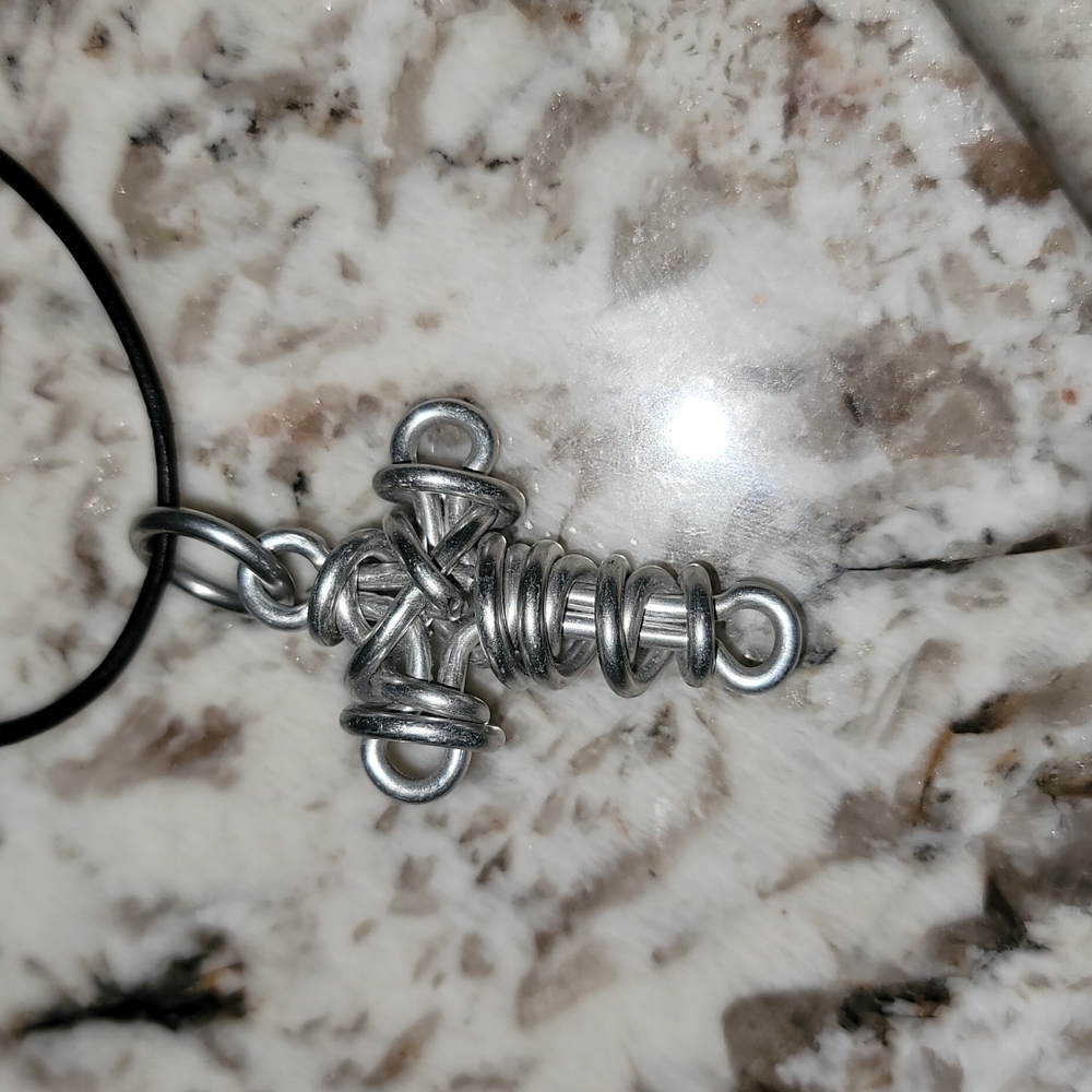 Men stainless steel cross and leather necklace